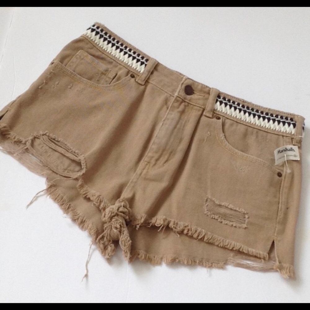 Boho Chic Tan Distressed Cutoff Shorts